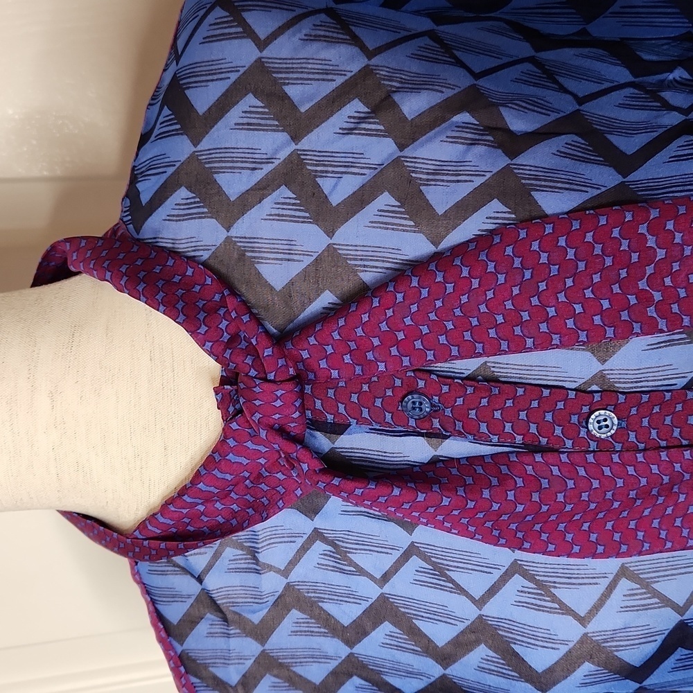 Hale Bob Blue and Purple Abstract Tie Neck Silk Top Size M - Picture 4 of 12